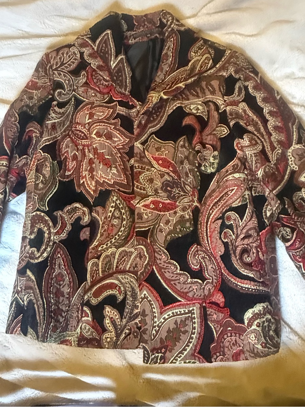 Harve Benard Black Paisley Jacket with Red and Brown Accents - Picture 3 of 6